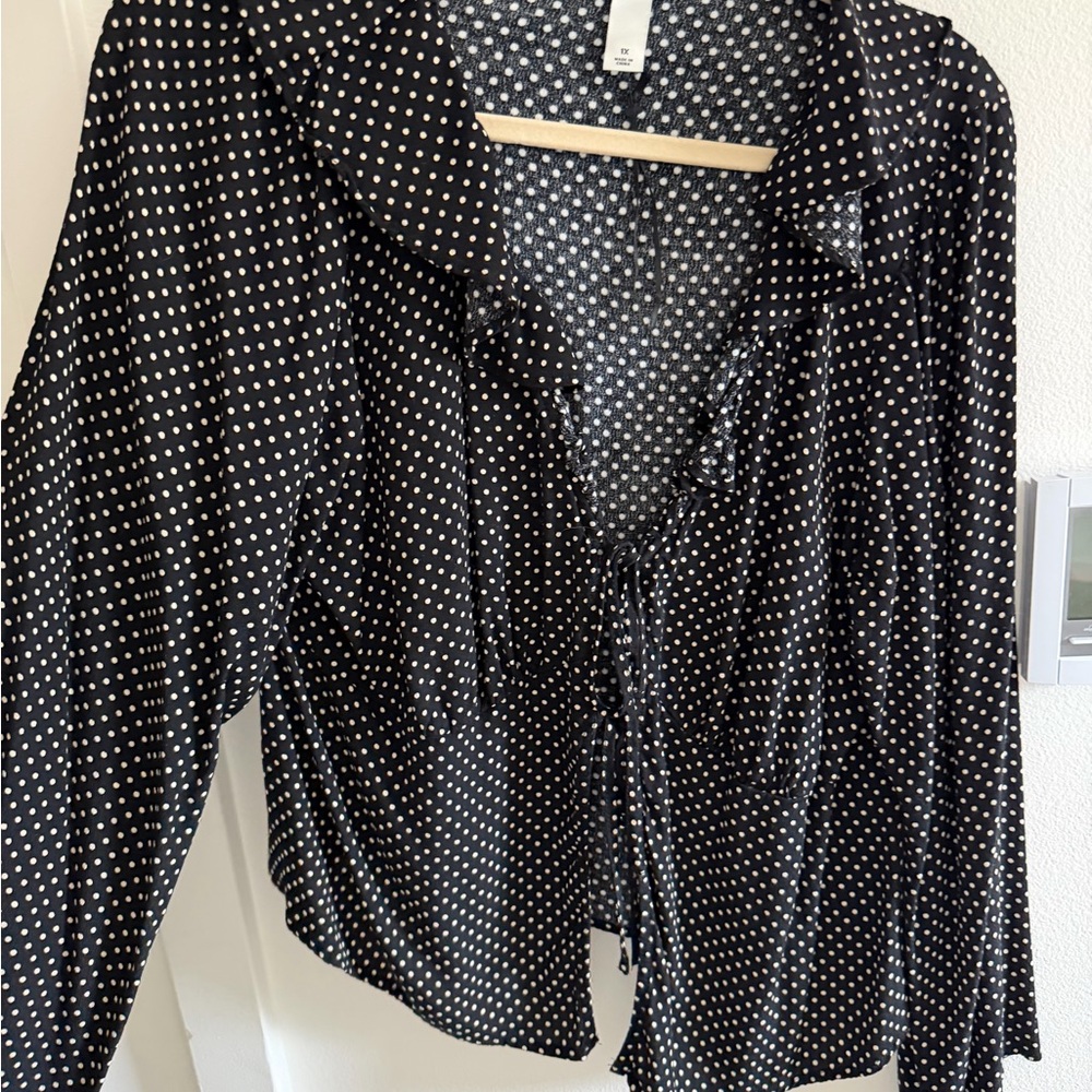 Ava & Viv Black Blouse with White Polka Dots